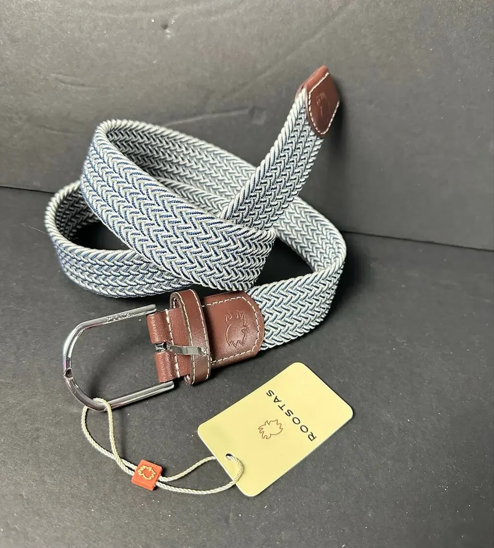 Men's NEW The Riviera Woven ROOSTAS Stretch Golf Belt Navy and Whtie SMALL